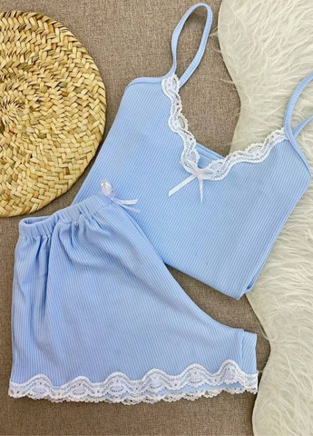 Блакитна всесезон піжама двійка: майка на тонких бретельках та шорти майка + шорти Allthings