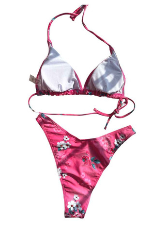 Розовый демисезонный раздельный купальник розовый с цветами + туника халат. раздельный No Brand 7825