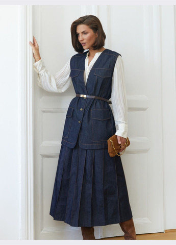 Темно-синяя кэжуал однотонная джинсовая юбка тёмно-синего цвета Dressa