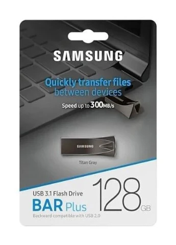 Флеш-накопитель USB 128Gb Bar Plus, Titanium Grey, USB 3.1 Gen 1, до 300 МБ/с (MUF-128BE4/APC) MUF-128BE4/APC Samsung (395343609)