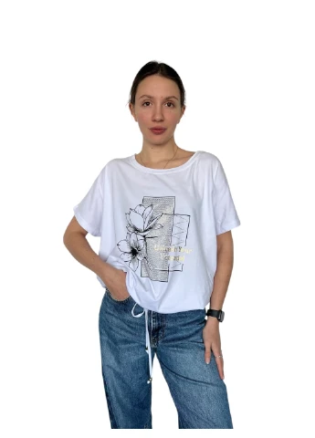 Женская футболка с рисунком Белый 56-62 (7193) Pink Daisy - (393594757)