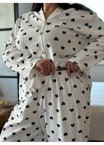 Молочная всесезон женская пижама - домашний костюм plus size рубашка + брюки No Brand