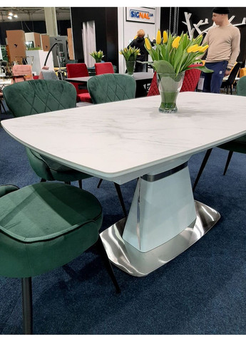 Стол обеденный раскладной Saturn II Ceramic 90х160 (210) Эффект Мармура / Белый Мат SATURNIICBB160 Signal (372178206)