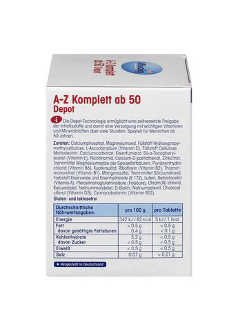 Ежедневные БИОЛОГИЧЕСКИЕ АКТИВНЫЕ ДОБАВКИ, витамины A-Z КОМПЛЕКТ от 50 лет, 100 шт, от DM Mivolis (360654962)