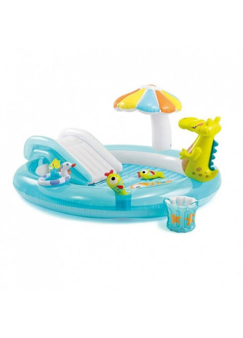 Надувний ігровий центр басейн дитячий від 2 років 57165 Алігатор 201х170х84см 160л з гіркою та фонтаном Блакитний Intex (368831760)