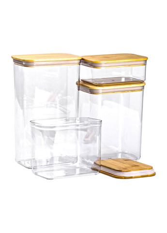 Банки для сыпучих продуктов набор из 4 шт пластиковые с бамбуковыми крышками для хранения круп и специй ProDobro (364192165)