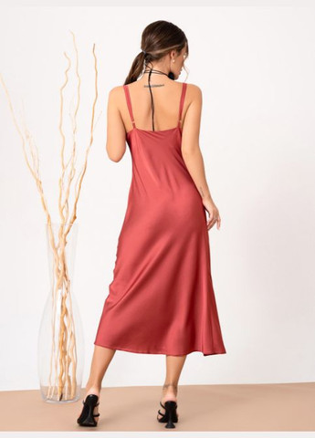 Терракотовое праздничный, кэжуал, коктейльное, вечернее трендовое шелковое платье на бретельках платье-комбинация No Brand однотонное