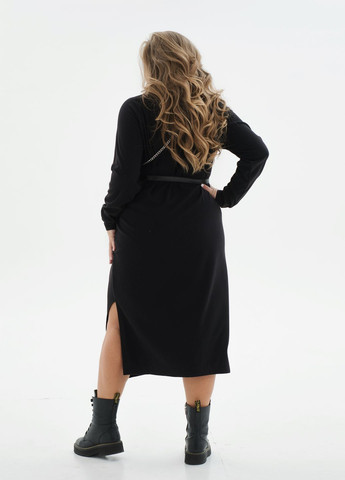 Чорна повсякденний, кежуал ангорова сукня з ременем силуетна, футляр No Brand однотонна