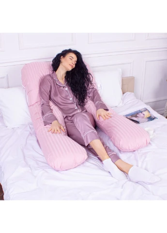 Подушка для вагітних і відпочинку Satin Stripe №8026 U-подібна Pink (2200006178644) Mirson для вагітних і відпочинку Satin Stripe 8026 U-поді (379324799)