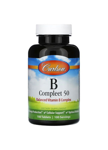 Вітаміни групи В 50 Carlson B Compleet 50, 100 Tablets Carlson Labs (291848511)