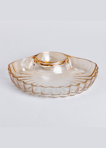 Стеклянное блюдо с соусником 21х19х3 см. тарелка для суши коричневая. Yiwu (322654121)