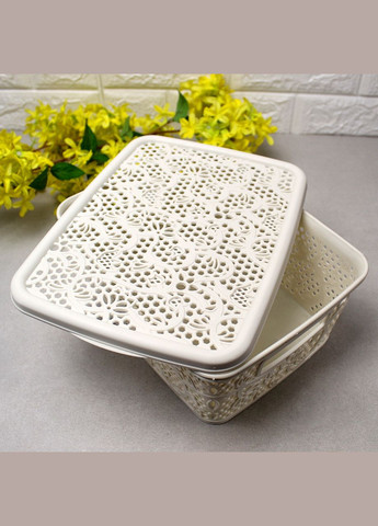 Ажурний бежевий кошик 28 л для зберігання з кришкою Efe Plastics (366818238)