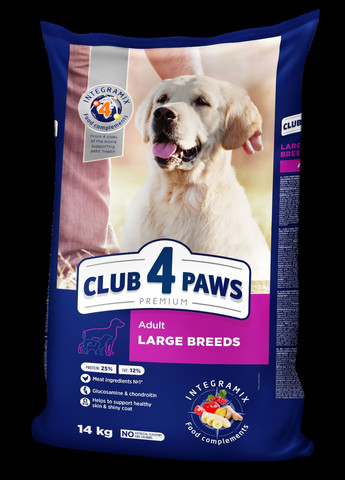 Сухий корм для собак великих порід 14 кг CLUB 4 PAWS Клуб 4 Лапи Клуб 4 Лапы (278307914)