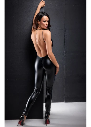 Комбинезон F306 Mirage catsuit with jewelry rhinestone chain adorning the back - 3XL - CherryLove Noir Handmade чёрный полиэстер, эластан
