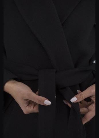 Чорне демісезонне Довге жіноче вовняне пальто на запах із поясом, англійський комір, утеплене синтепоном, casual стиль Kent (, ), 38389 No Brand