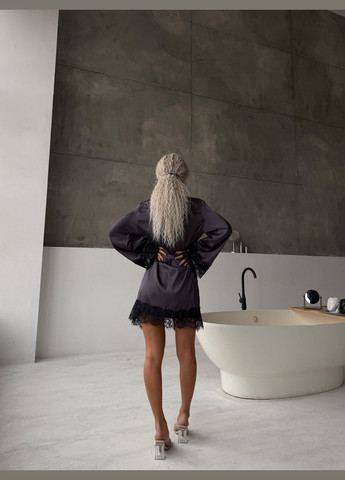 Халат жіночий шовковий з мереживом Графіт Maybel (322444356)