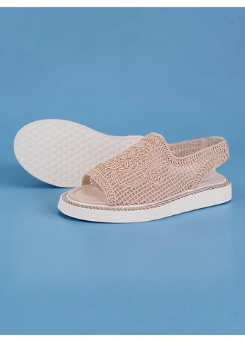 Жіночі літні босоніжки бежевого кольору текстиль No Brand (400761858)