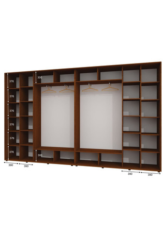 Шкаф-купе четырехдверный 390*45*230 см Орех лесной 4 двери ДСП + Зеркало + Зеркало + ДСП ШК-02 Алекса (360432196)