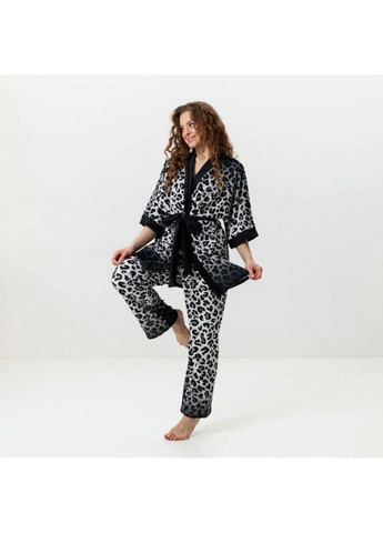 Комбінована всесезон комплект жіночий з плюшевого велюру штани та халат сніговий барс 3422_l 15973 l FlexDress