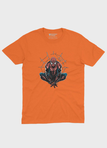 Помаранчева демісезонна футболка для хлопчика з принтом супергероя - людина-павук (ts001-1-ora-006-014-086-b) Modno