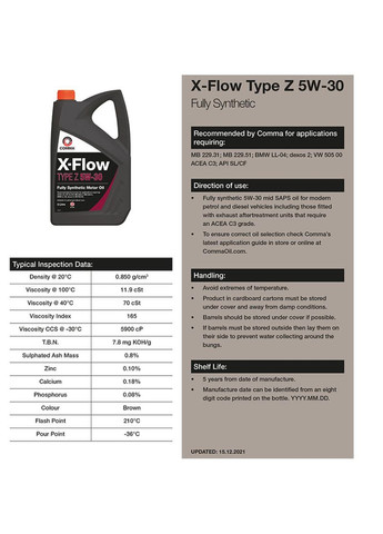 Моторна олива XFLOW TYPE Z 5W-30 5 літрів Comma (279554439)