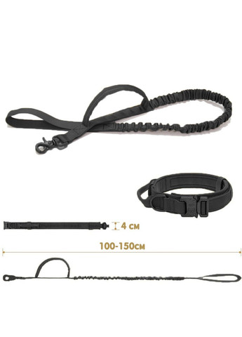 Ошейник с поводком для собак, нейлоновый с металлической пряжкой-фастекс, Черный L (45-55см) No Brand (299915521)