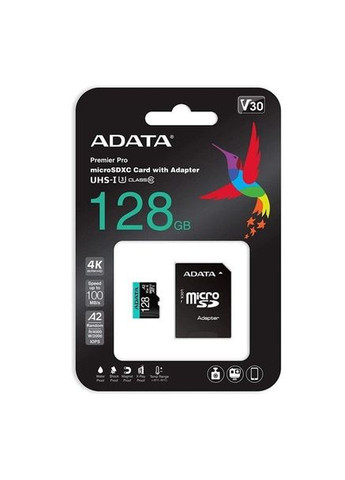Картка пам'яті microSDXC — Premier Pro 128Gb Class 10 V30S A2 UHS-1 U3 (R-100Mb/s W85Mb/s) ADATA (293345789)
