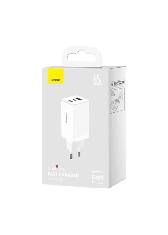 Зарядний пристрій 65 W 3 порти Gan 5 Pro CCGP120202 блок живлення білий Baseus (279554936)