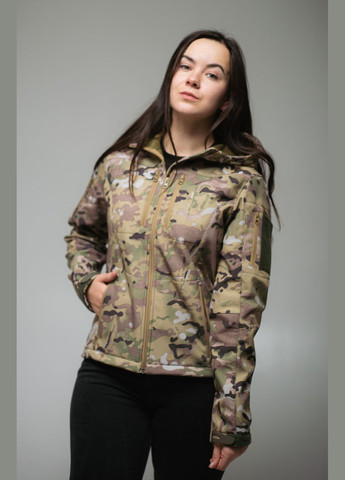 Оливкова (хакі) демісезонна жіноча куртка softshell (мультикам) No Brand