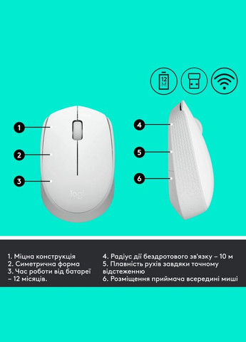 Мышь компьютерная M171 Wireless Mouse, White (910006867) (6857590) Logitech (316466159)