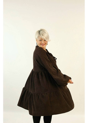 Коричневое праздничный, повседневный, кэжуал, деловое женское платье с воланами а-силуэт Style Point однотонное