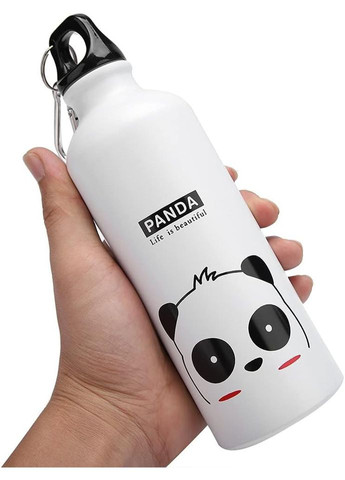 Детская бутылка для воды Панда спортивная алюминиевая бутылка с карабином, 500 мл Белая LUGI (365721652)