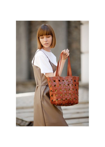 Кожаная женская плетеная сумка Пазл L светло-коричневая Krast (A-026670) BlankNote (327874342)