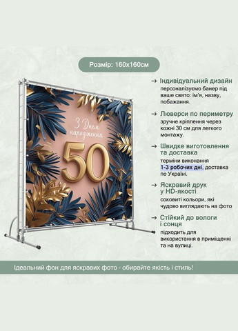 Банер для фотозони "З Днем народження" | 1.6×1.6 м | Святковий фон №42145 Vinylpex (360982151)