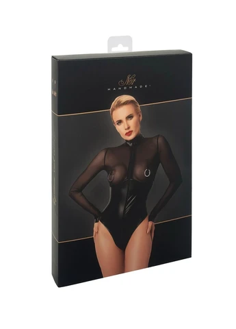 Боді F321 Edge, 3XL, низ під латекс, верх сітка, блискавка на все тіло, декор кільця Noir Handmade (339868557)