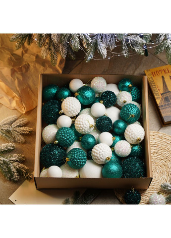 Набір ялинкових іграшок куль SGX "Блиск" 40 шт. Смарагдовий. Подарунковий набір новорічних кульок. Кульки на ялинку Yalynkar (366964593)