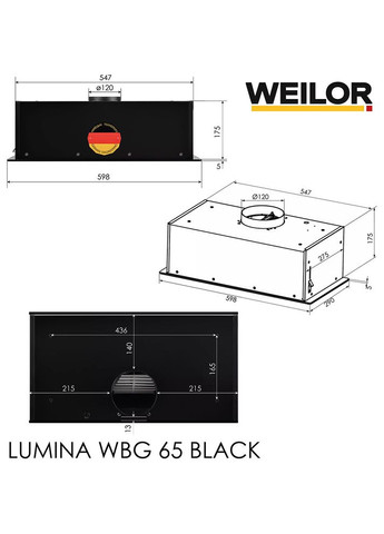 Вытяжка LUMINA WBG 65 Black (УТ000004535) WEILOR (362487748)
