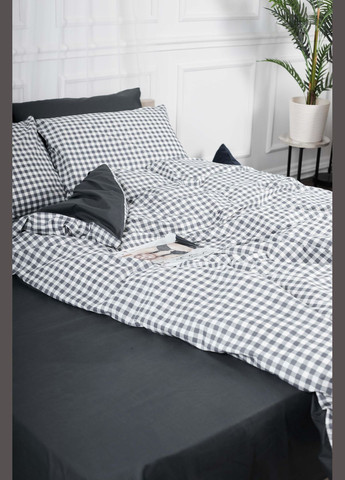 Комплект постільної білизни сімейний 143х210х2 наволочки 4х50х70 Ranforce Elite (MS-820000028) Moon&Star Gray Square (284416258)