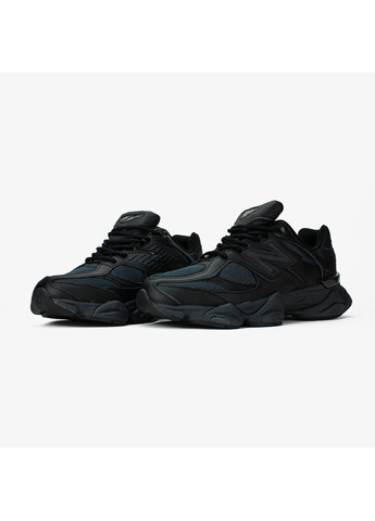 Чорні Осінні кросівки чоловічі і жіночі new balance 9060 triple black leather | нью беланс 9060 чорні No Brand