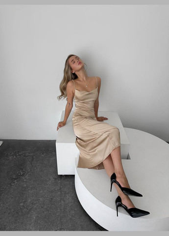 Бежевое праздничный платье No Brand однотонное