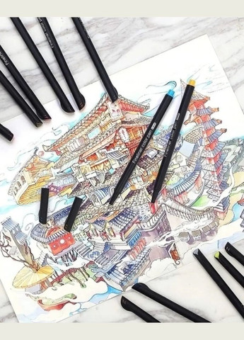Набір різнокольорових лінерів Fineliner Color 12 кольорів, професійний набір лінерів для скетчів та малювання! 123 (316685417)