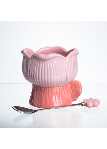 Чаша фарфоровая для мороженого в форме тюльпана с ложкой 300 мл, розовый Yiwu FM-42P No Brand (368641506)