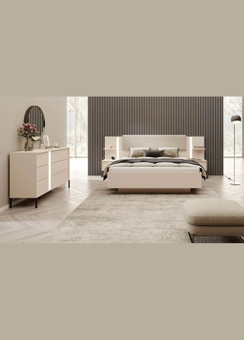 Двоспальне ліжко Фрея (Dast) 160x200 бежеве з підйомним механізмом, підсвіткою та двома тумбами LAGOM (356683865)