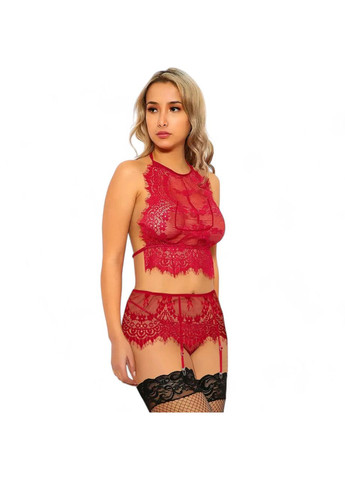 Червоний демісезонний еротичний комплект - бюстгальтер-топ, труси та пояс для панчох (без панчох) червоного кольору one size xs, s, m No Brand