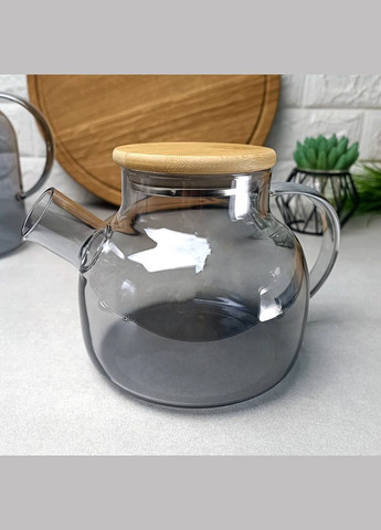 Термостійкий скляний чайник на плиту 1л Чорний перламутр Smokey Crystal Hell (303213303)