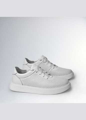 Білі шкіряні базові кеди на легкій підошві з наскрізною перфорацією Faber