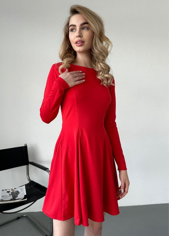 Червона повсякденний сукня міні з довгим рукавом та круглим коміром Tik-Tak однотонна