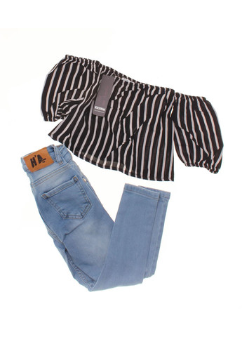 Чорний літній блуза + брюки джинсові 347 чорний і блакитний HA