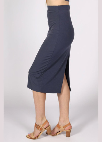 Темно-серая офисная юбка-карандаш ниже колен, женская, трикотажная, обтягивающая, миди, однотонная, сзади разрез. No Brand карандаш