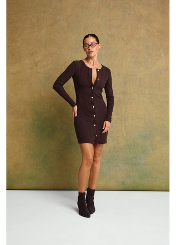 Коричнева святковий, коктейльна, ділова, повсякденний, кежуал сукня з акцентами ґудзиками з трикотажу 💫💫💫 силуетна Україна однотонна